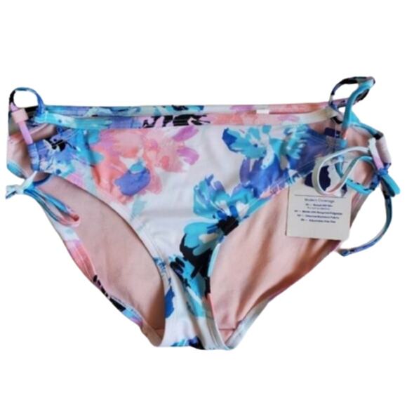 2 FOR $5 SALE NWT Joy Lab Tie Hipster Bikini Bottom Medium Blue Floral - Picture 7 of 10